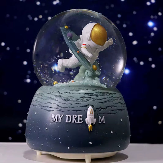 Astronaut Crystal Ball Music Box Glitter Snow Globe with Light & Melody Space Themed Desk Decoration Gift for Boys Girls